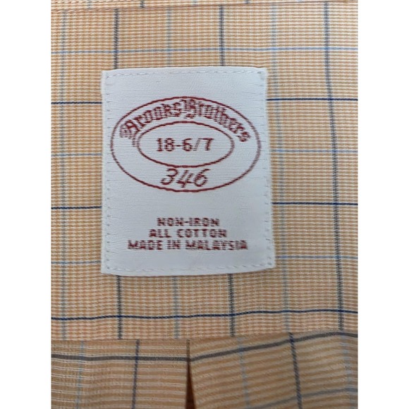 Brooks Brothers Shirt Mens 18 36/37 Orange Check 346 Non Iron Cotton Button Down - Picture 2 of 11